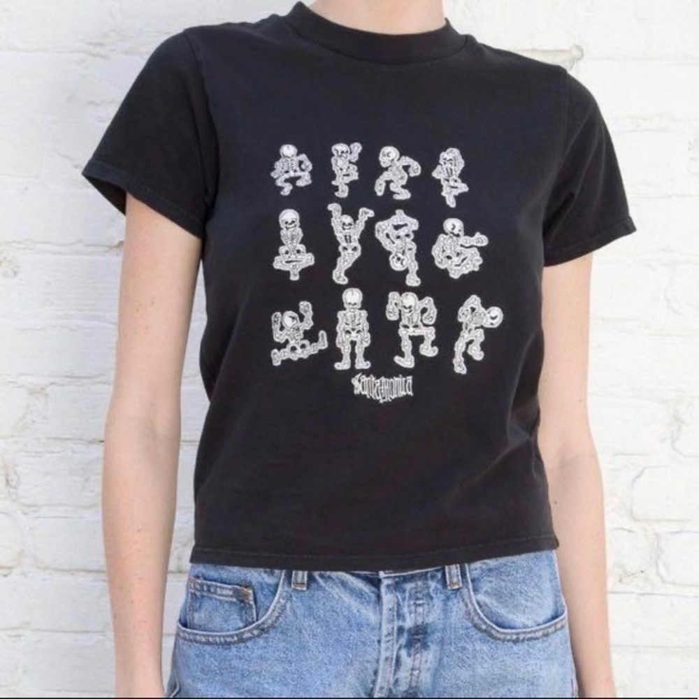 Brandy Melville Dancing Skeletons Graphic T-shirt